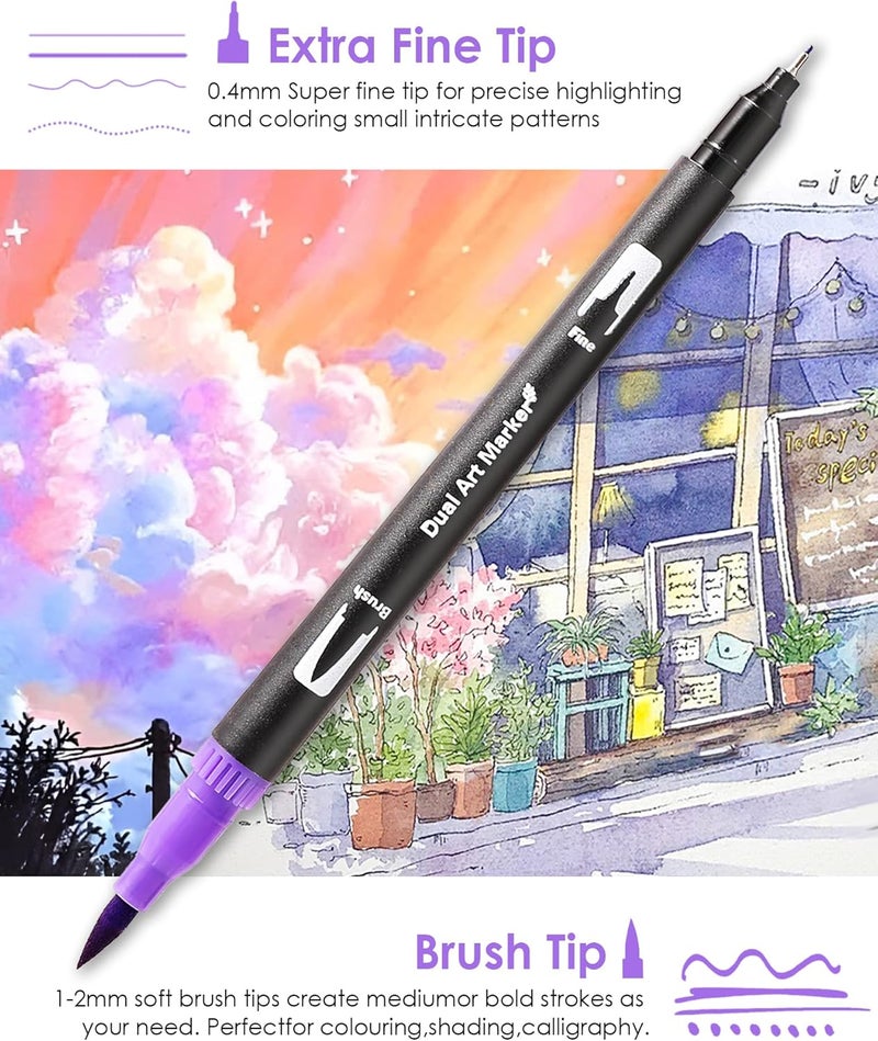 TOSHARE Art Markers Pens Dual Tip Coloring Markers Set with Brush & Fine Nib for Adult Coloring Book Christmas Gifts Professional Calligraphy & Drawing Art Supplies Kit for Adults (72 Colors) - Image 2